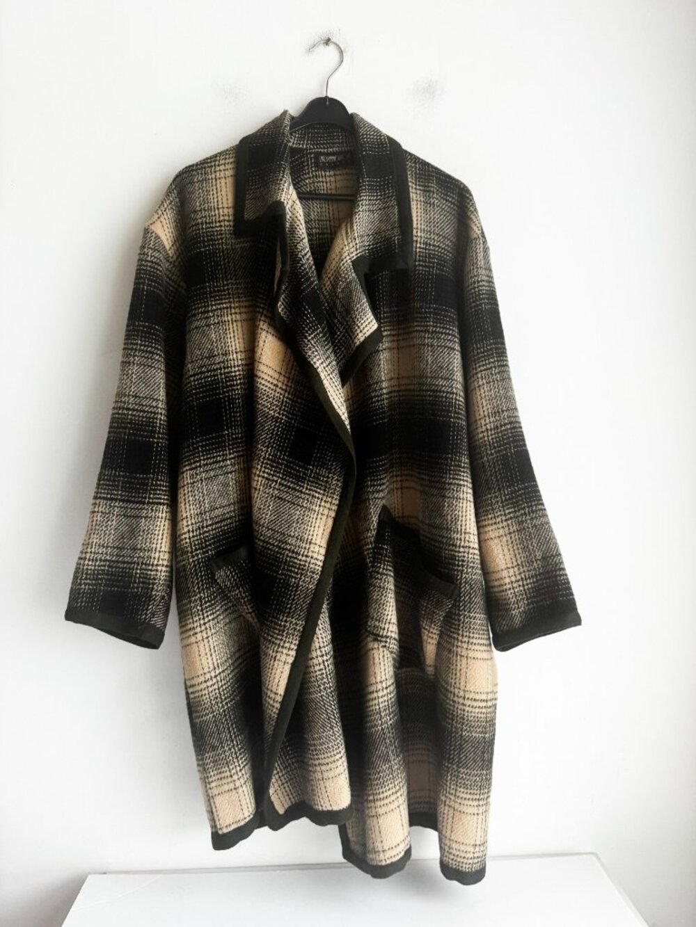 Vintage Linda Lundstrom Plaid Wool Lightweight Unlined Jacket Open front XL